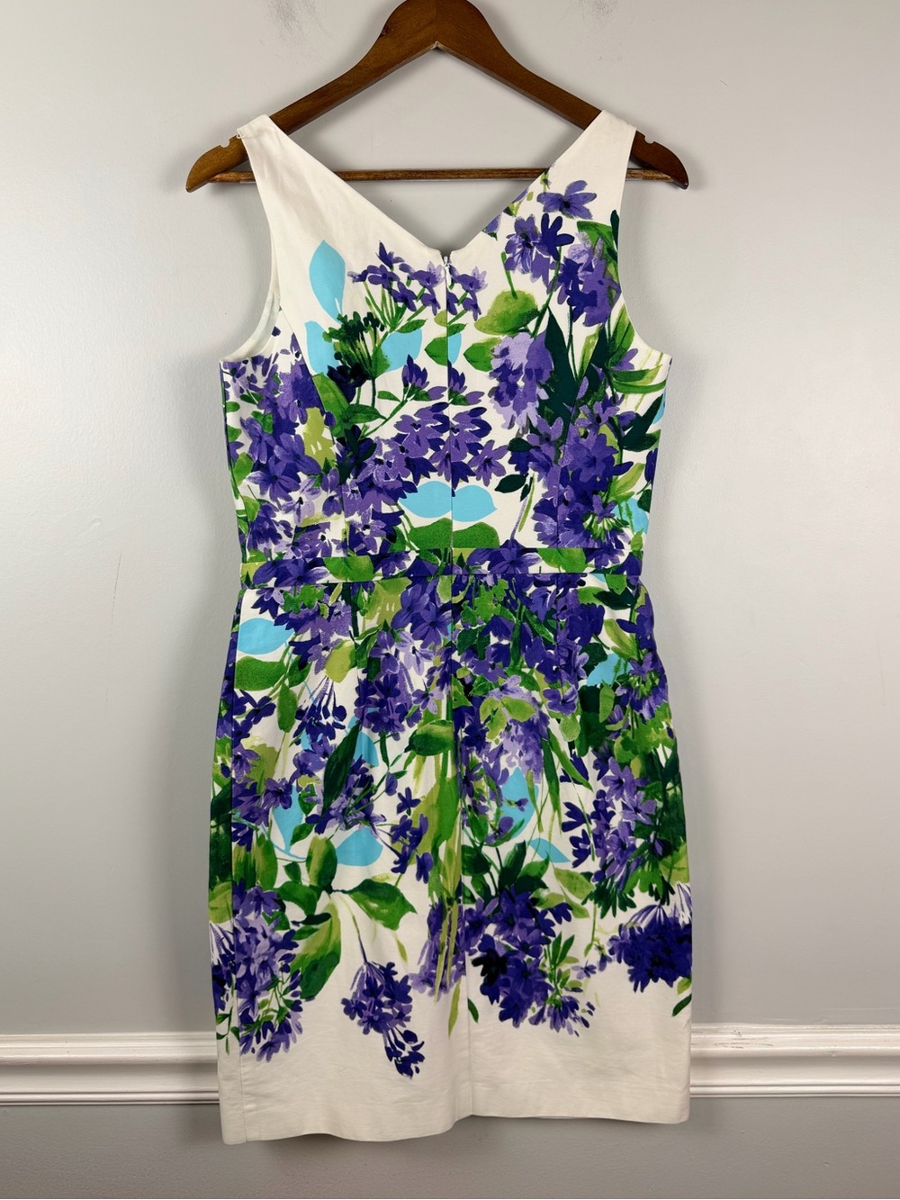 Lauren Ralph Lauren Midi Dress 6 White Cotton Purple Floral Easter Spring - Picture 4 of 7
